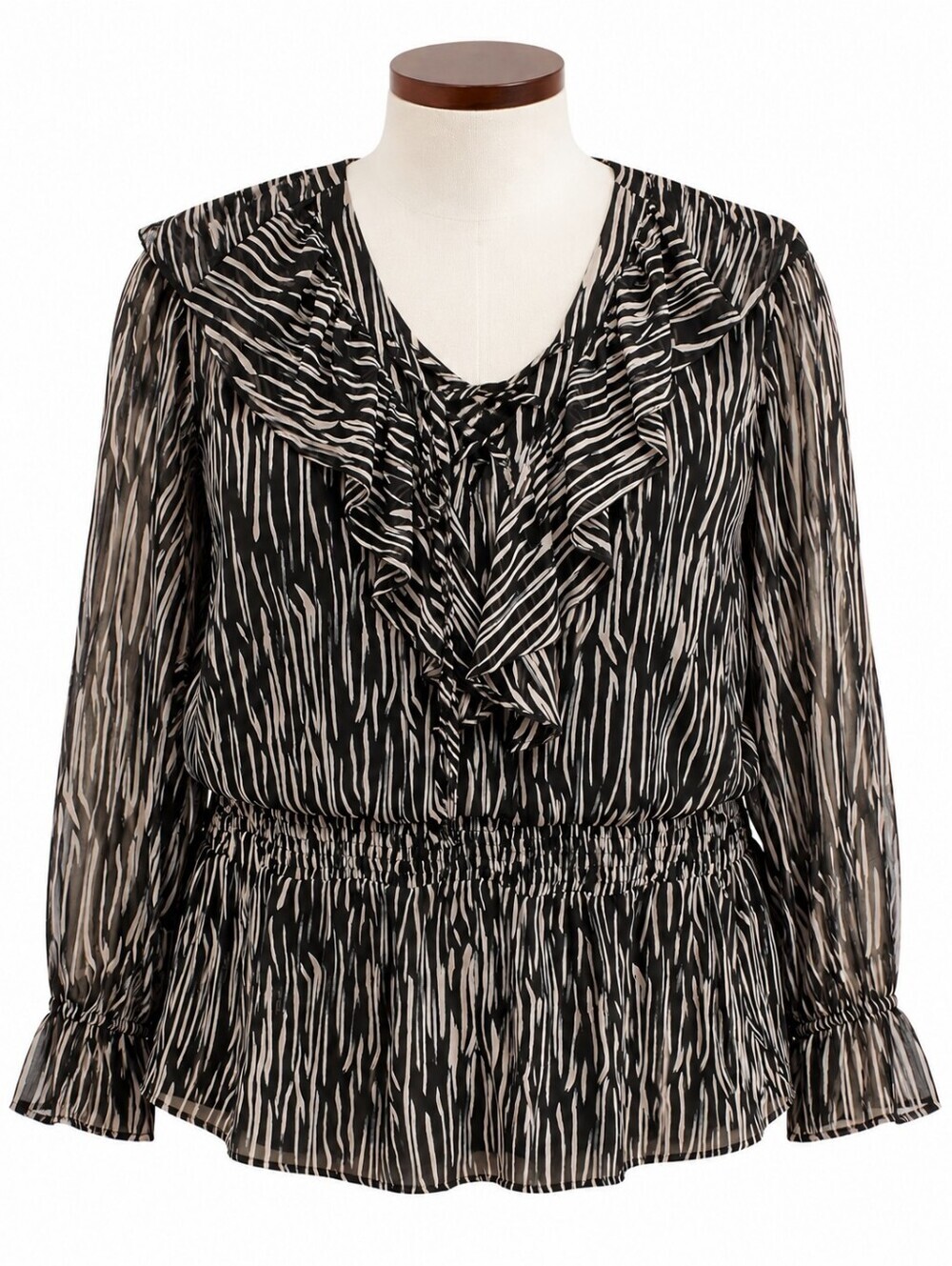 Lane Bryant Animal Print Smocked Waist Long Sleeve Ruffle Trim Top Sz 22 Casual